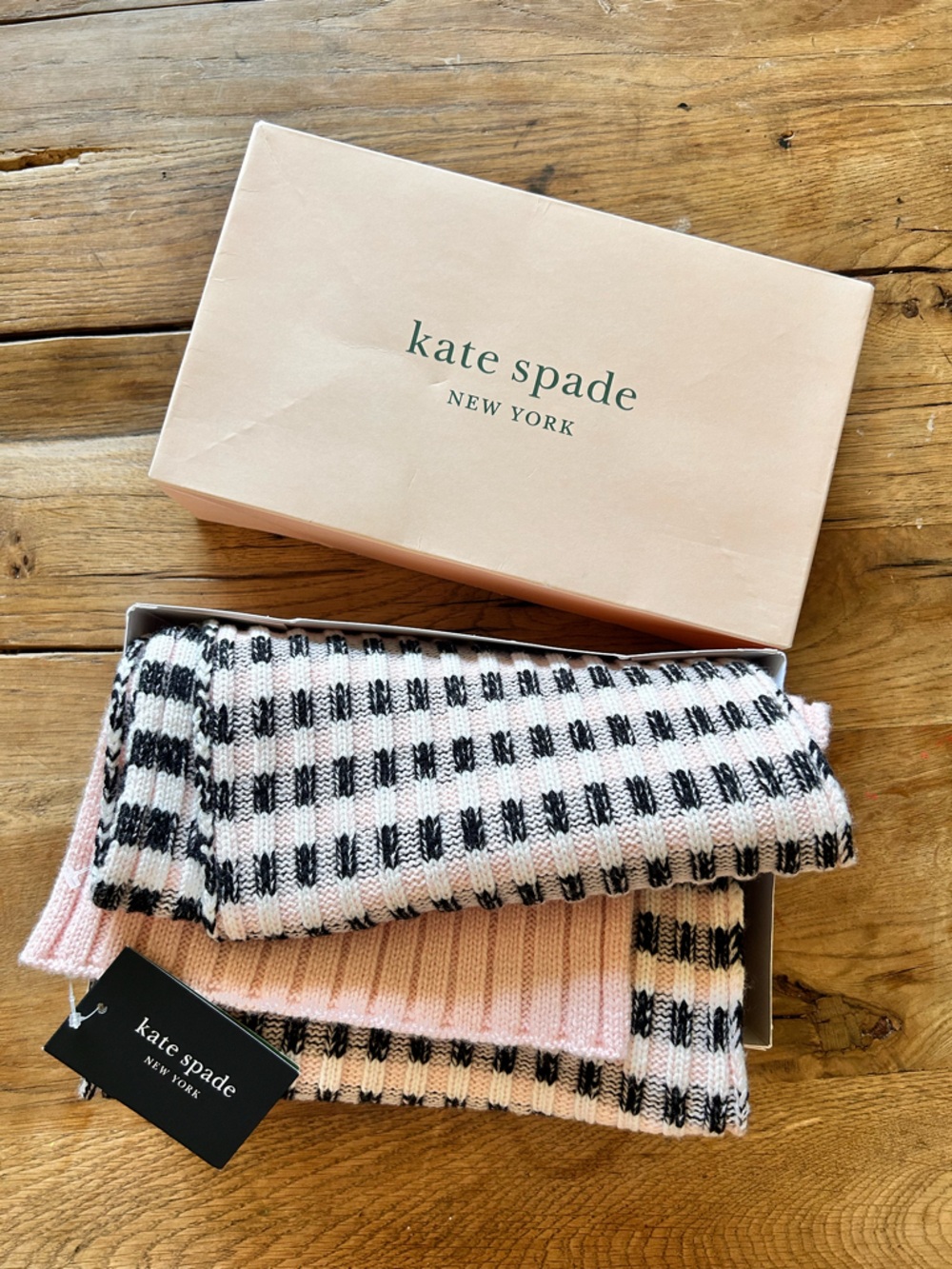 kate spade Pink and Black Check Knit Crew Socks